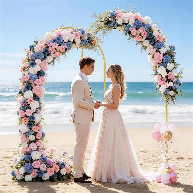 Toolterritary Metal Arch Backdrop Stand Set of 2, 8FT+ 7.2FT Balloon Arch Stand, Gold Wedding Arch Frame with Stable Base, Arch Backdrop for Party Birthday Baby Shower Graduation Decor