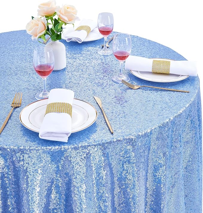 B-COOL Round Sequin Tablecloth Party Decorations: 90 Inch Table Cloth Sequined Fabric Overlay for Indoor Outdoor Dining Parties