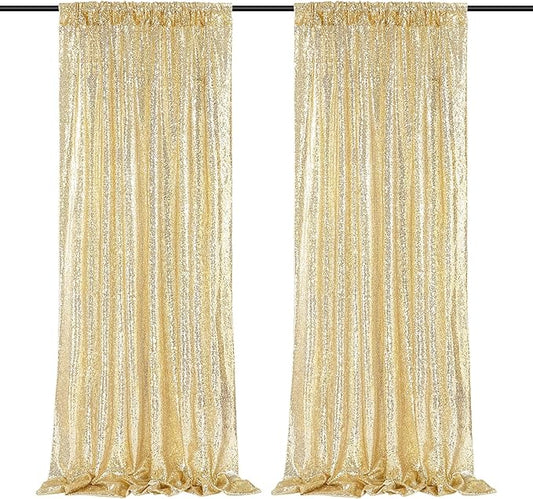 B-COOL Light Gold Sequin Backdrop Curtains 2 Packs 2ftx8ft Sparkle Backdrop Fabric Glitter Backdrop for Party Ceremony Wedding Birthday Decoration