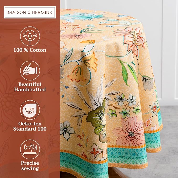 Maison d' Hermine Table Cloth Round Table 100% Cotton 63 Round Inches Tablecloth Reusable Decorative for Dining Kitchen Room Farmhouse Party Home Hotel Restaurant Spring Summer - Luxury Loft - Peach