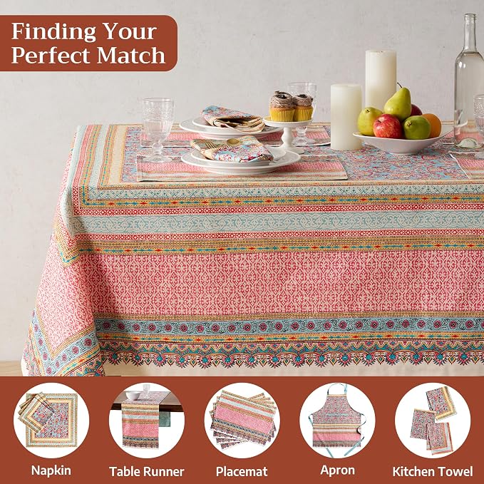 Maison d' Hermine Premium Table Cloth Rectangle Table 100% Combed Cotton 140 x 70 Inches Tablecloth Reusable Decorative for Dining Room, Farmhouse, Home, Party, Festive & Wedding - Lauris