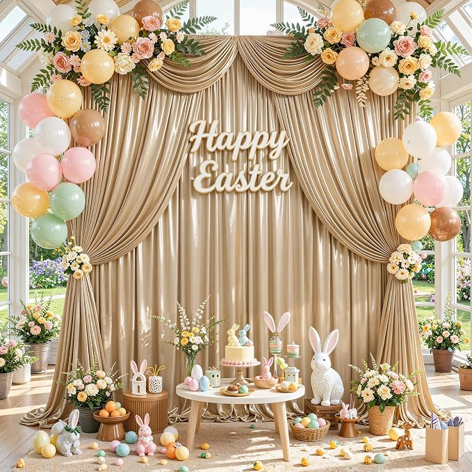 10x10ft Champagne Gold Glitter Backdrop Curtain for Parties, Wrinkle Free Satin Photo Backdrop Drapes 2 Panels Shimmer Back Drop Cloth for Wedding Birthday Baby Shower Photography Background Decor