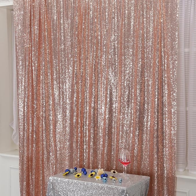 Poise3EHome Sequin Backdrop Curtain, 10Ft x 10Ft Rose Gold Glitter Photography Background Curtains, Sequence Xmas Thanksgiving Backdrop Drapes Decor