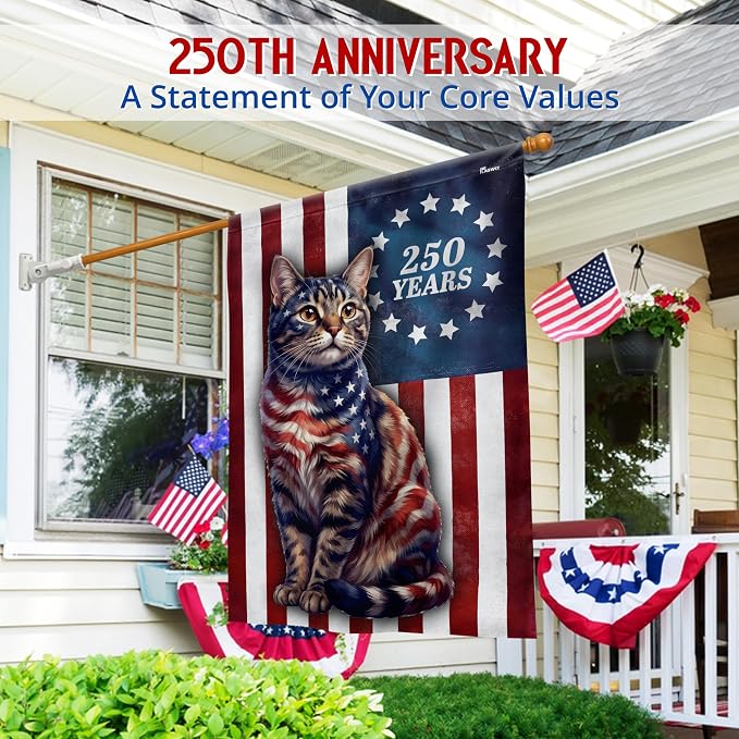 FLAGWIX American Patriotic Cat Flag - Polyester Double-sided Yard Flags For Outside House Flag (29.5" x 39.5") - 4th of July Decorations for Home Yard Garden Decor Banner, Gifts For Men Women