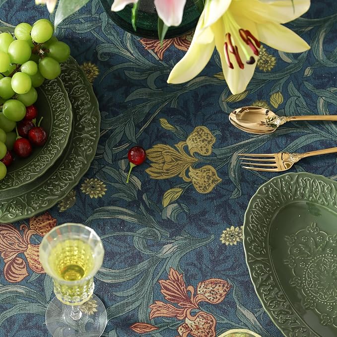 patdrea Vintage French Linen Tablecloth,Round,Diameter 67"-Herbert C | Elegant Table Cloth for Round Table,Navy Blue Floral Patterned,Dining Room Tea Party Thanksgiving Coffe Table