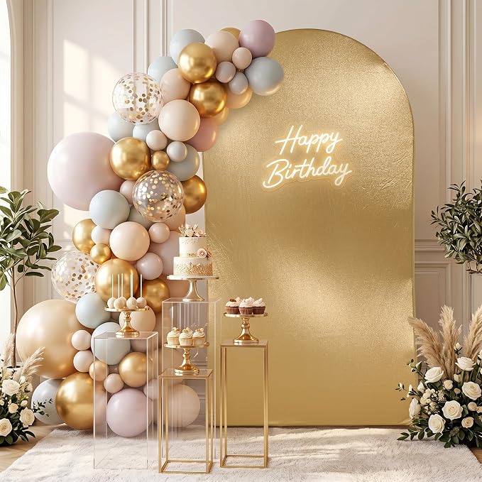 Gold Shimmer Arch Backdrop Cover 8FT with Zipper,Thick Soft Stretchy Sequin Glitter Spandex Fitted Chiara Cover for Wedding Birthday Baby Shower Graduation Party Photo Backdrop