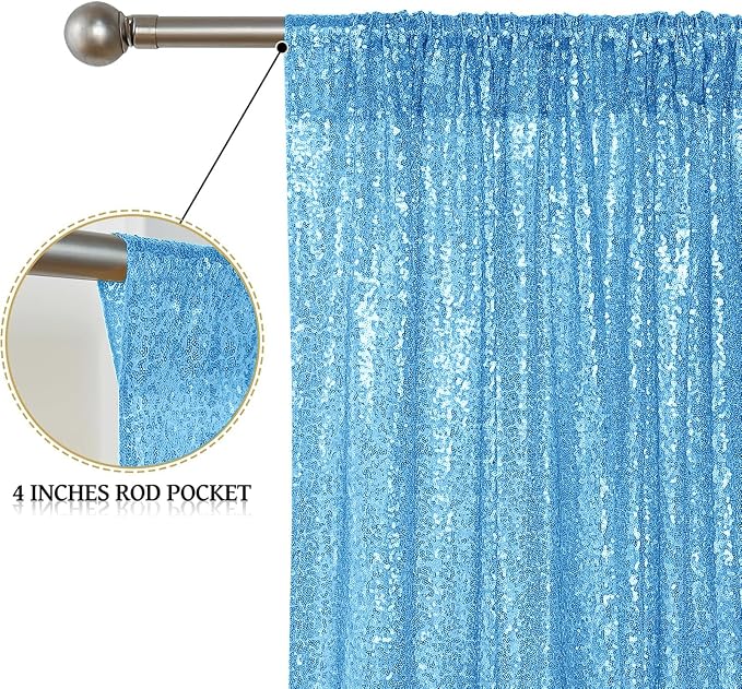 Sugargirl Blue Sequin Backdrop Curtain 4FTx8FT Glitter Blue Background Drapes Sparkle Photography Backdrop for Party Wedding Birthday Wall Decoration(1 Panel)