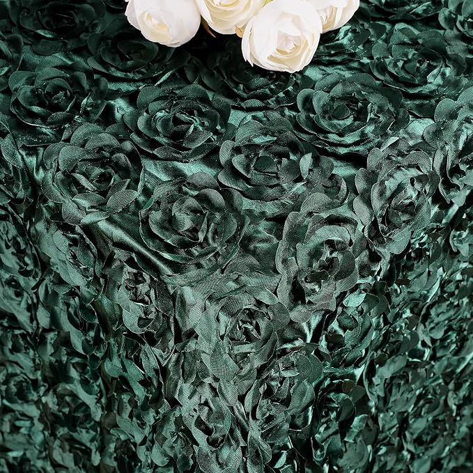 B-COOL Tablecloth Rosette Dark Green 60x102 Inch 3D Floral Satin Rectangle Table Fabric Overlay for Birthday Holiday Party Photography Table Decorations