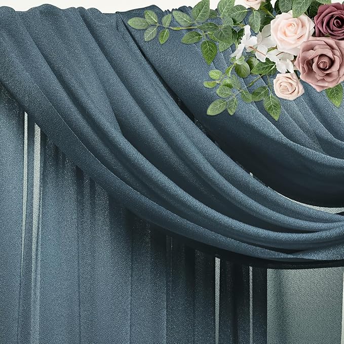 Wedding Arch Draping Fabric 1 Panel 28.7" x 20FT Grey Blue Sheer Chiffon Backdrop Drapes for Wedding Ceremony Birthday Party Bridal Shower Outdoor Decoration