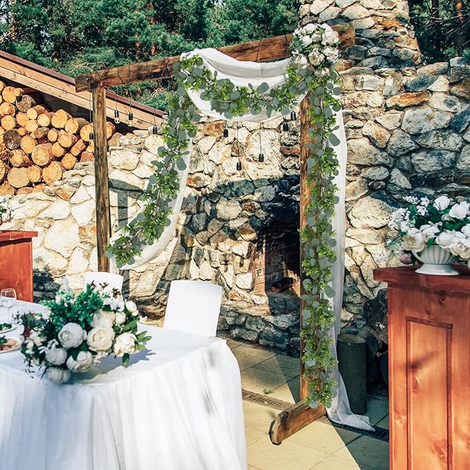 JPSOR 2pcs Artificial Eucalyptus Garland Total 13.2ft Greenery Garland Fake Eucalyptus Leaves for Wedding Arch Farmhouse Mantle Table Runner Centerpiece Home Party Decor