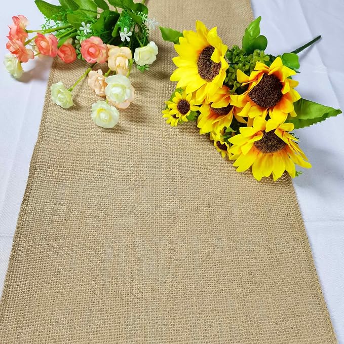 2 Pack 12 inch x 10 Yards Burlap Table Runners, Burlap Roll,Natural Rustic Jute Table Runner Bulk for Western Wedding Table Decorations,Farmhouse Style Party,Kitchen Coffee Table Decor Cover