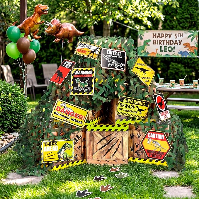 17 Pcs Dinosaur Birthday Party Decorations Set Dinosaur Cardboard Boxes, Stickers and Camouflage Net for Theme Birthday Party Decor Table Centerpieces Supplies
