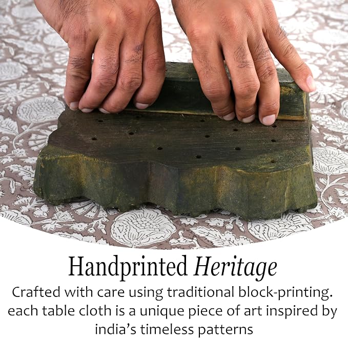 CPC Rustic Brown Tablecloth 100% Cotton 60x90 Inch Indian Block Print Rectangle Table Cover, Table Cloth for Gifting in Weddings, Halloween, Fall, Christmas, Thanksgiving
