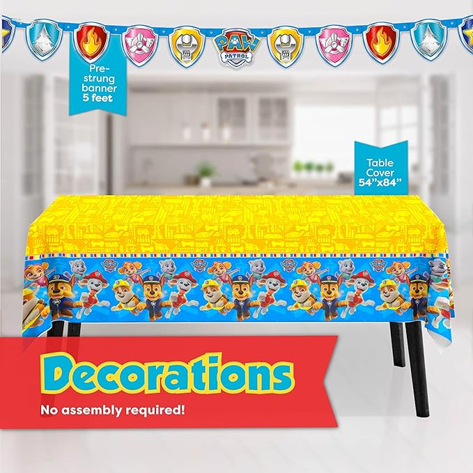 Paw Patrol Birthday Decorations Party Supplies for 16 Guests - Complete Officially Licensed Kit with Plates Napkins Banner and Masks Party Favors Set for Kids