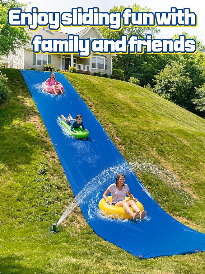 20 x 6 ft Widen Lawn Water Slide with 2 Inflatable Bodyboards - Thick Durable Slick Waterslide for Kids & Adults, Easy to Set Up with 12 Ground Stakes, Outdoor Backyard Fun Water Games for Summer