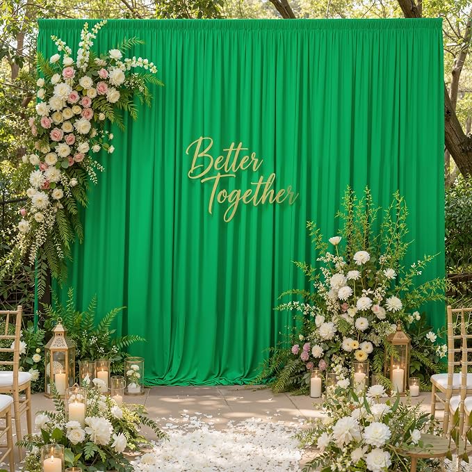 10ftx12ft Wrinkle Free Green Backdrop Curtain Photo Backdrop Drapes | 2 Panels 5×12ft Height Green Silky Polyester Fabric Back Drop Cloth for Wedding Party Birthday Photography Background Drape