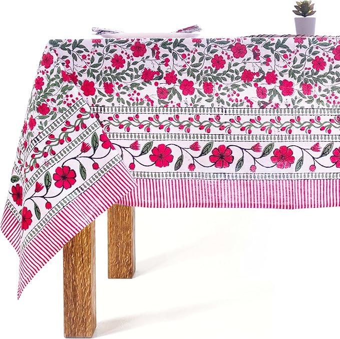 Block Print Table Cloth- 60x120 Inch Rectangle 100% Cotton Handmade Pre-Shrink, Washable for Spring, Kitchen & Dining Perfect for Patio, Indoor & Outdoor, Farmhouse