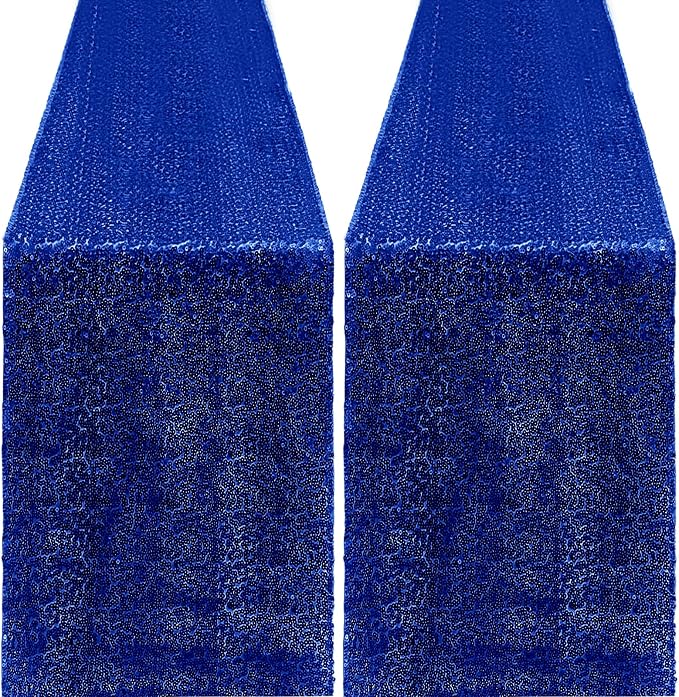 2 Packs 12 x 72 inches Sequin Table Runner, Royal Blue Glitter Table Runner for Birthday Party Supplies Wedding Engagement Baby Shower Holiday Celebration Event Decorations
