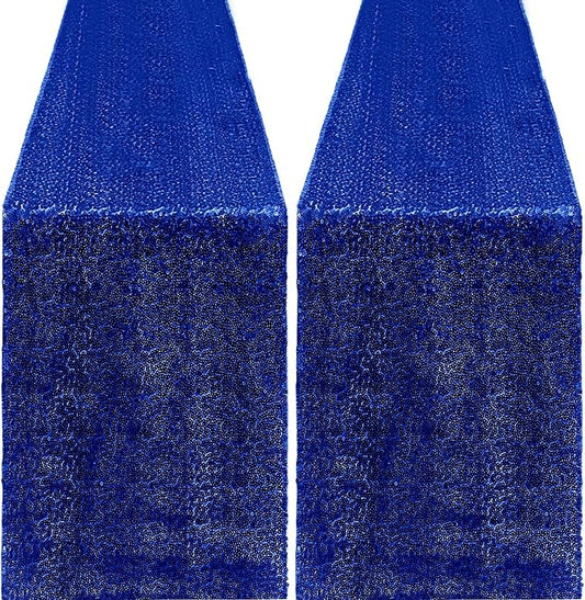 2 Packs 12 x 72 inches Sequin Table Runner, Royal Blue Glitter Table Runner for Birthday Party Supplies Wedding Engagement Baby Shower Holiday Celebration Event Decorations