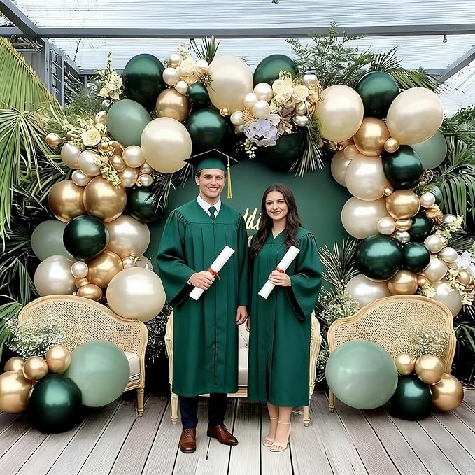 Emerald Green Gold Balloon Arch Kit Double Stuffed Dark Dusty Green Pearl White Sand Latex Balloon Garland for Birthday Baby Shower Wedding Anniversary Graduation Jungle St. Patrick's Day Party