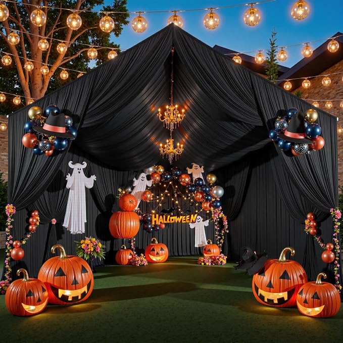 30ftx40ft Black Ceiling Curtain for Wedding Parties – 6 Panels Wrinkle-Free 40 FT Long Tent Draping Curtains for Wedding, Birthday & Theme Parties, 40ft Height with Rod Pocket