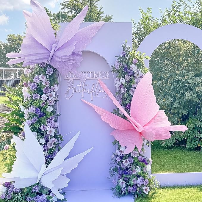 3 Pcs 3D Large Hanging Butterfly Decorations Large Butterfly Birthday Party Decorations 3D Crepe Paper Decoration for Wedding Party Birthday Baby Shower Garden(Purple, Pink, White,20 Inch)
