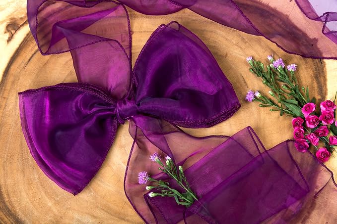 MDS® Pack of 125 Organza Chair Sashes for Wedding Decoration, Reusable Sheer Chair Bows for Banquet Chair Cover, Reception, Bridal Shower, Baby Shower, Birthday Party & Special Events - Dark Purple
