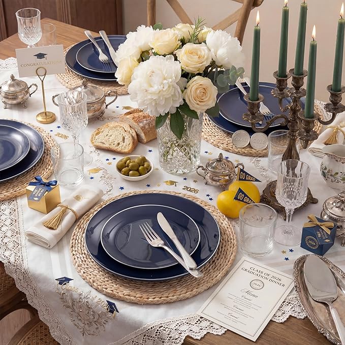 KIRE 200PCS Blue Plastic Plates with Silver Rim - Navy Blue Plastic Plates Include 100 Dinner & Dessert Plate - Heavy Duty Dark Blue Disposable Plate for Wedding/Parties/4th of July