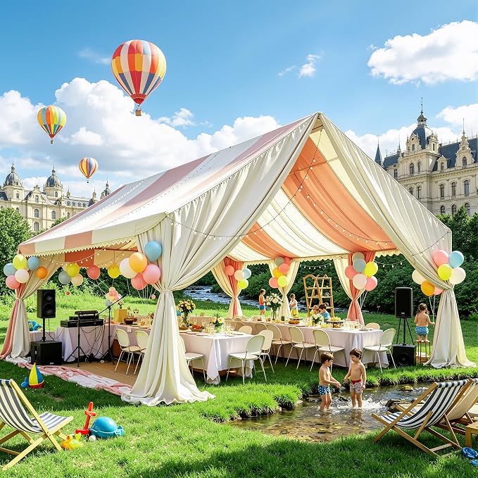 10x40ft Ivory Ceiling Drapes, 2 Panels 40ft Height Wrinkle-Free Tent Draping Curtains for Wedding Party Tent Canopy Arch Backdrop Decorations