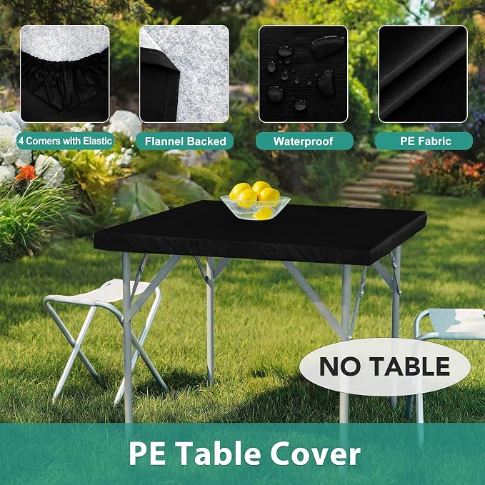 LUSHVIDA 4 Packs Vinyl Card Tablecloth with Flannel Backing 36x36 inch - Waterproof Plastic Picnic Table Cover for Square Folding Table Cloth with Elastic Corners, Black