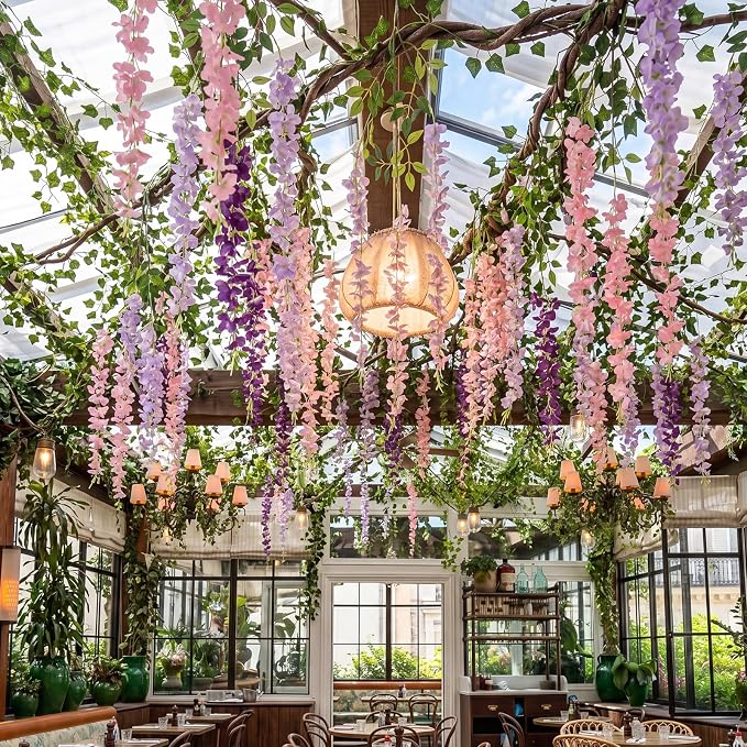 Bucherry Enchanted Fairy Decorations Set, Artificial Hanging Wisteria Vines Greenery for Classroom, Wisteria Flower Ceiling Whimsical Fairy Party Indoor Outdoor Home Garden DIY Decor