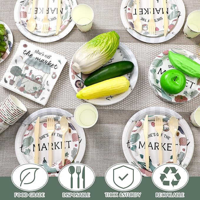 Yungyan 252 Pcs She's off the Market Bridal Shower Party Tableware Set Included Plates Napkins Cups Forks Knives Cutlery for Party Decorations Supplies 36 guests
