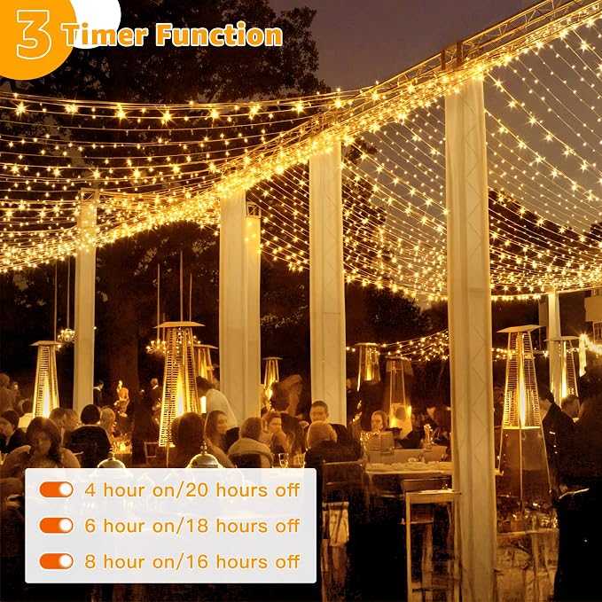 Guhope Christmas String Lights 600LED 98FT, Waterproof String Lights with Remote and Timer, 8 Modes Dimmable Christmas Lights for Indoor Outdoor Wedding Party Holiday Decorations (Warm White)