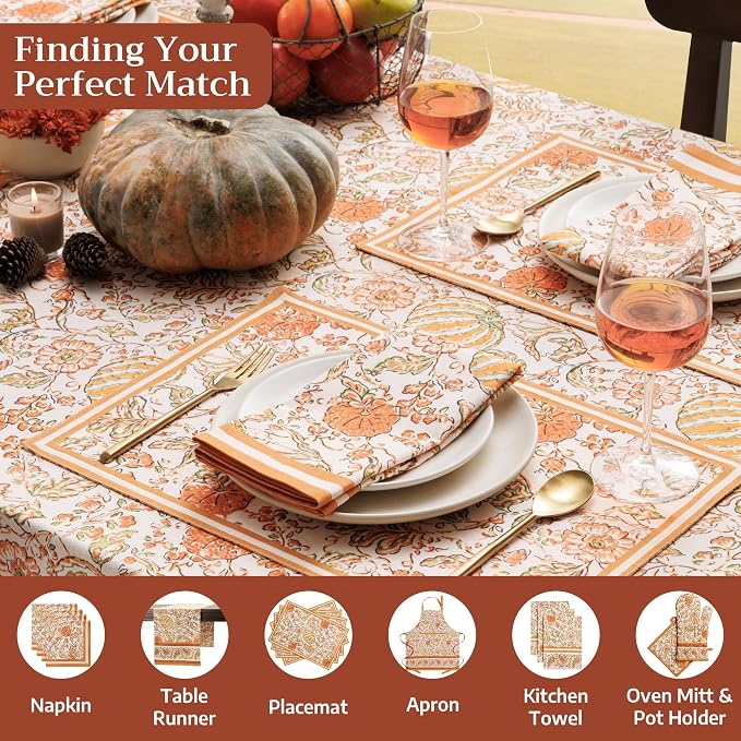 Maison d'Hermine Table Cloth Rectangle Table 100% Cotton 70 x 108 Inches Tablecloth Reusable Decorative Everyday Use for Dining Room, Farmhouse, Home, Party, Festive & Wedding - Pumpkin Spice