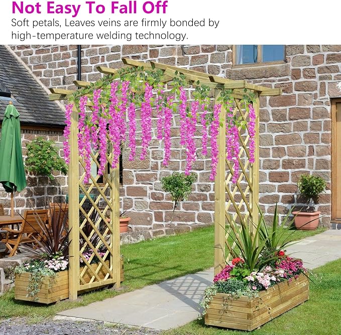 12 Pack Purple Red Wisteria Hanging Flowers, 3.77 Ft Fake Hanging Flowers, Artificial Wisteria Garland Vines for Wedding Room Backdrop Outdoor Patio Garden Decoration