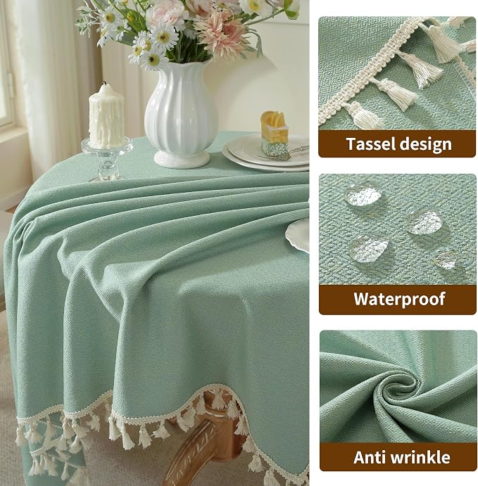 Table Cloth Square Table with Waterproof, Spring Tablecloth with Tassel,Tablecloths for Protect Table Dining, Party and Camping