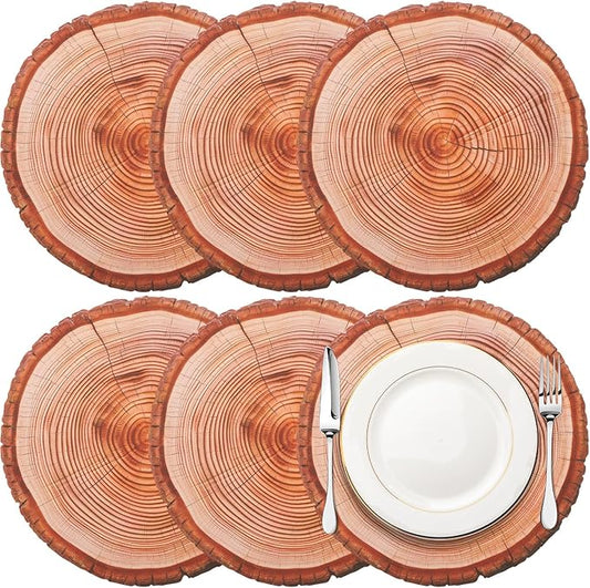 Remerry Leather Wooden Slice Placemats Set of 6, 13.8'' Round Rustic Charger Plates Wood Slices Place Mats Farmhouse Table Mats for Wedding Table Decoration Kitchen Dining Waterproof