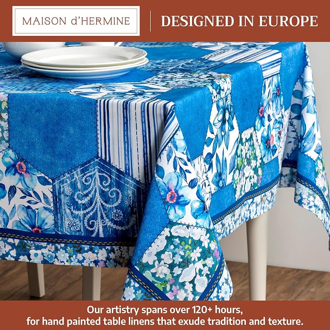 Maison d' Hermine Table Cloth Rectangle Table 100% Cotton 54 x 72 Inches Tablecloth Reusable Decorative for Dining Kitchen Room Farmhouse Party Home Hotel Restaurant Spring Summer - Summer Blues