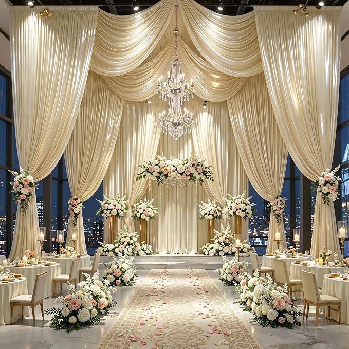 40x10ft Champagne Beige Glitter Backdrop Curtain for Parties, Wrinkle Free Satin Photo Backdrop Drapes 8 Panels Shimmer Back Drop Cloth for Wedding Birthday Baby Shower Photography Background Decor