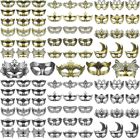 Yunsailing 90 Pcs Masquerade Masks Bulk for Adults Venetian Party Masks for Wedding Prom Bridal Shower Party Men Women