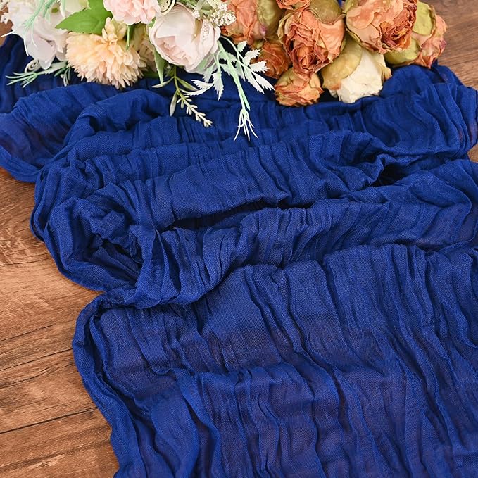 24 Pack Royal Blue Cheesecloth Table Runner,Gauze Boho Long Cheese Cloth Table Runner 17x108 inch Rustic Table Runners for Wedding Party Bridal Shower Banquet Table Decorations