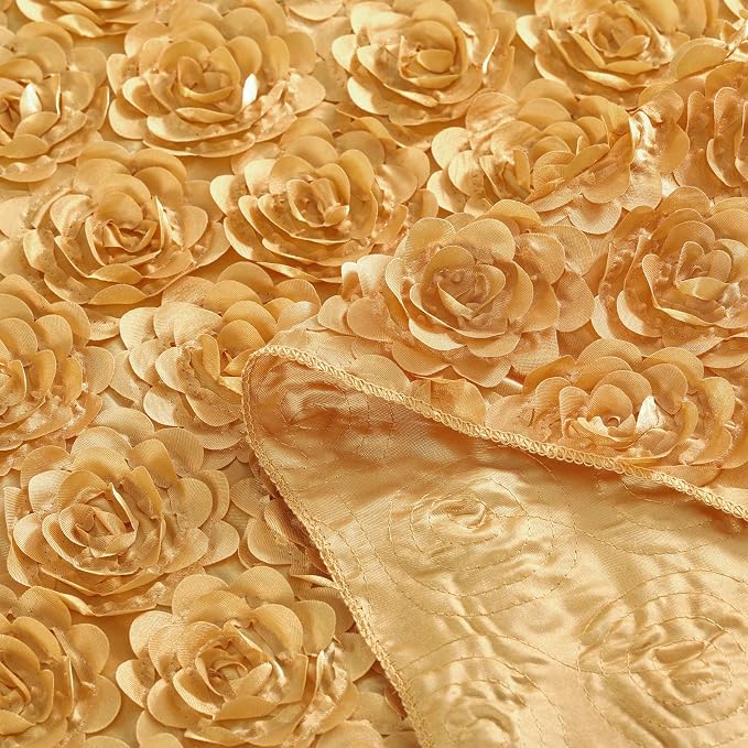 Fanqisi Gold Rosettes Tablecloth 50x80 Inches Gold Satin Table Cover for Party Wedding Baby Shower Event Table Decoration