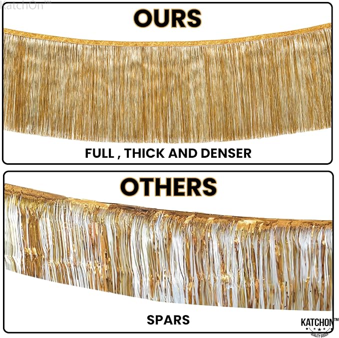 KatchOn, Large Champagne Gold Fringe Garland - 6.5 Feet, Pack of 2 | Foil Fringe Banner for 50th Birthday Decorations | Gold Streamers for Casino, Bachelorette, Graduation Decorations 2026