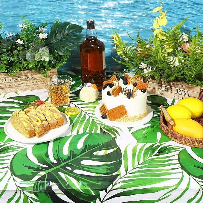 Kochorie 100 Ft x 54 Inch Palm Leaves Tablecloth Roll with Cutting Box Hawaiian Luau Tablecloths Disposable Aloha Tropical Table Cover Backdrop for Hawaii Birthday Summer Beach Tropical Party Supplies