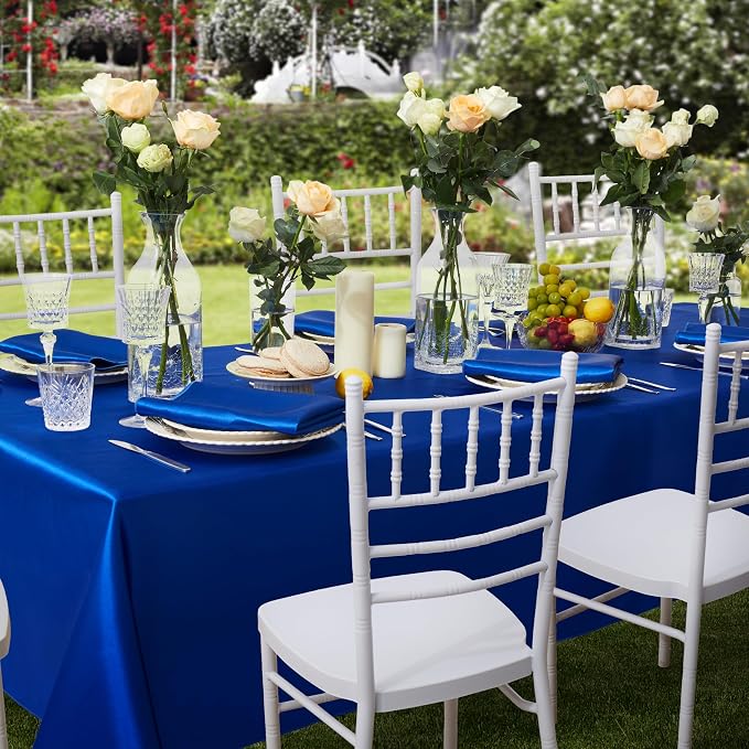 1 Pack Square Satin Table Cover Silkly Soft Table Cloth, Satin Dining Table Cloths for Wedding Banquet Table Decoration, Dining Room, Indoor and Outdoor Use, 52 x 52 Inches, Royal Blue