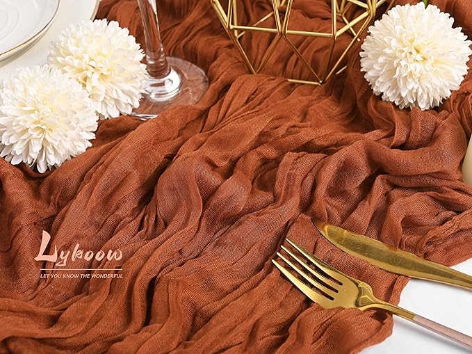 10 Packs Terracotta Cheesecloth Table Runner, 10Ft x 35" Rust Rustic Gauze Boho Wedding Table Runner Decoration, Wedding Table Decor Table Cloth for Wedding Party Bridal Shower Table
