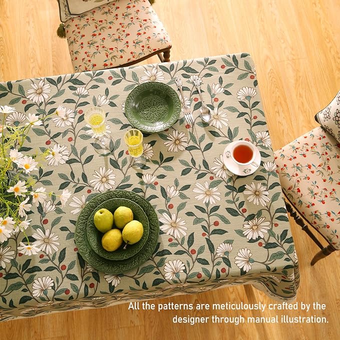 ISAENNE Designer Vintage Linen Green Square Tablecloth,67"x67"-Brune | French Elegant Beautiful Table Cloth,Floral Pattern,Heavyweight,Decoration,Dining Room,Tea Party,Kitchen,Thanksgiving
