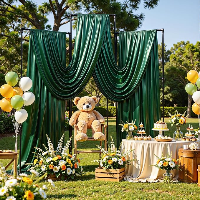 Green Glitter Backdrop Curtains - 10x12FT Satin Photo Backdrop, Wrinkle-Free Shimmer Back Drop Cloth Shiny Drapes for Photobooth Wedding Birthday Parties Photoshoot Background Decorations
