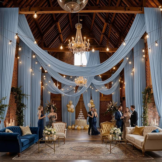 2 Panels 5x40ft Dusty Blue Ceiling Drapes for Wedding Parties, Wrinkle Free Thick Polyester 40ft Extra Long Wedding Draping Ceiling Curtains Arch Drapery for Birthday Party Canopy Tent Decor