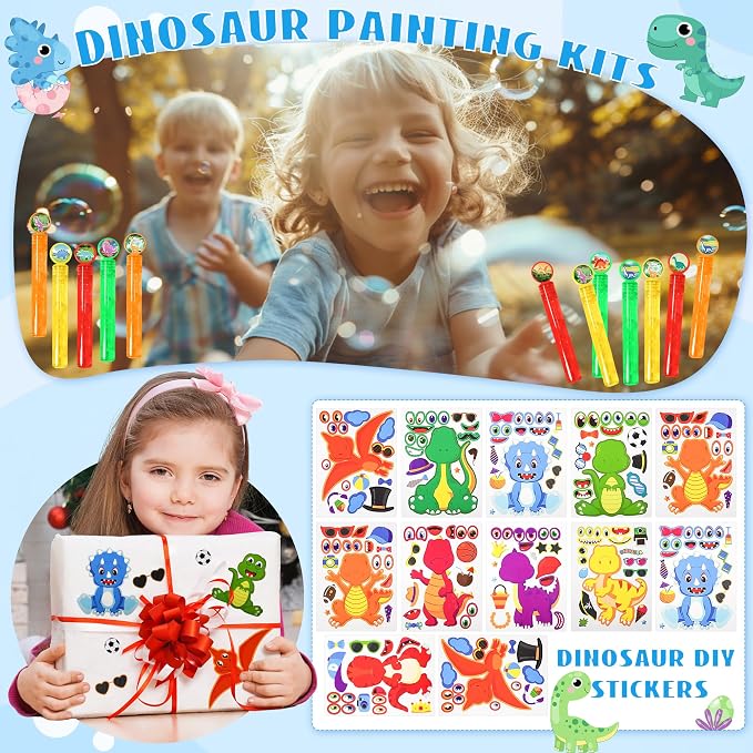 Dinosaur Party Favors,12 packs Dino Birthday Decorations with stickers mask car painting,Dinosaur Goody Bags for 3-5 4-7 8-12 Boys Girls Birthday Dino Themed Party Toys Gifts